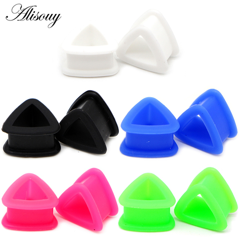 Alisouy 2 uds triángulo de silicona suave tapones de orejas piel túneles de oído medidores de oído expansores 4-20mm mezclar colores joyería Piercing del cuerpo ► Foto 1/6