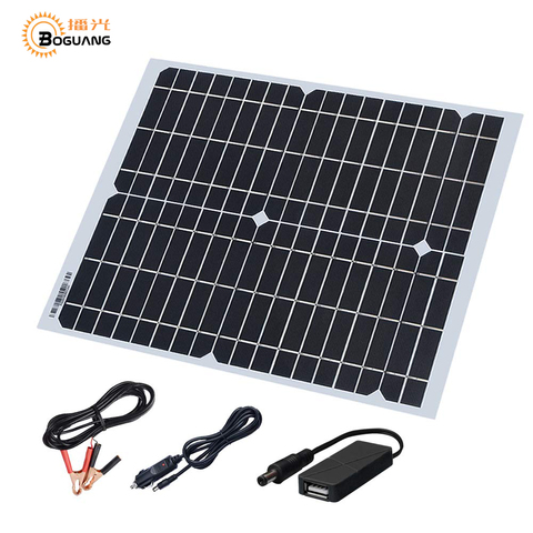 Kit de Panel Solar de 20W y 18V, Cable 5V USB para encendedor de cigarrillos, Clip de carga de cocodrilo para teléfono, batería de coche y otros dispositivos electrónicos ► Foto 1/6