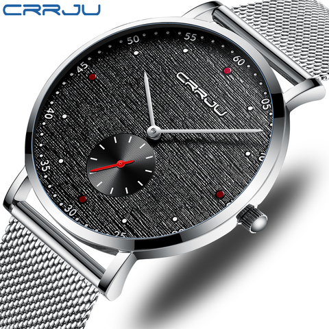 CRRJU-reloj analógico de acero impermeable para hombre, accesorio de pulsera de cuarzo resistente al agua con calendario, complemento Masculino de marca de lujo con diseño clásico y diseño sencillo ► Foto 1/5