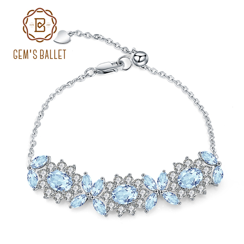 GEM'S BALLET-pulsera de flores de Topacio azul cielo Natural para mujer, brazaletes ajustables de Plata de Ley 925, para boda, 8.27Ct ► Foto 1/1