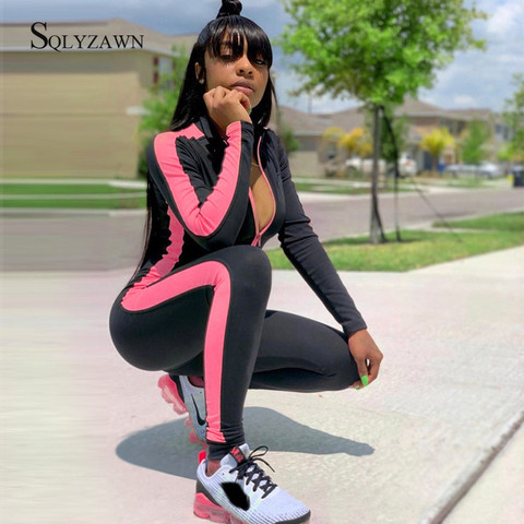 Mono ajustado de manga larga para mujer, mono Sexy negro con raya naranja y verde neón, ropa de calle para mujer, moda de otoño, mono con cremallera para discoteca ► Foto 1/6