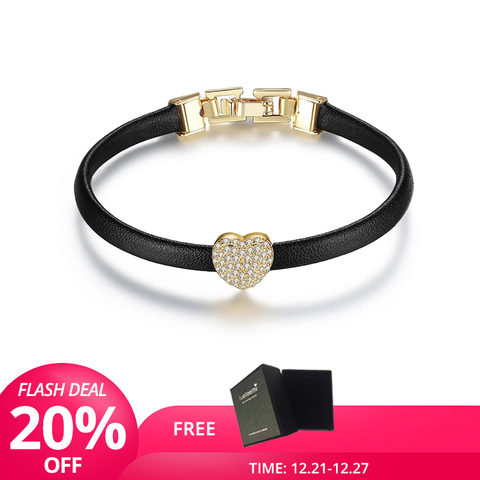 LUOTEEMI Color Oro Popular Corazón Zirconia Cúbico Cuentas PU Leather Charm Pulseras y Brazaletes Para Las Mujeres Joyería Partido de Las Muchachas ► Foto 1/6