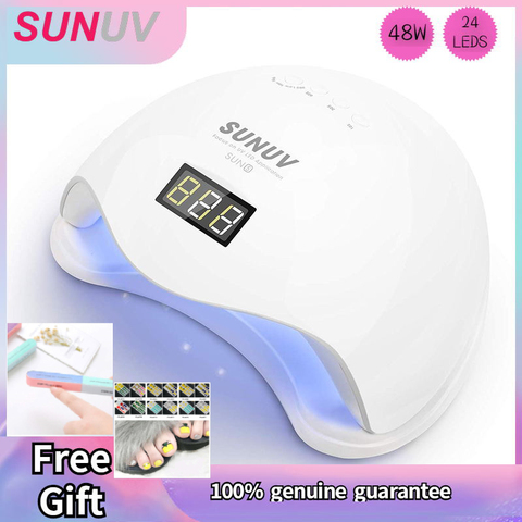 SUNUV-secador de uñas SUN5, lámpara de uñas LED UV de 48W para Gel, esmalte de uñas, manicura y pedicura con regalos, pegatinas y lima ► Foto 1/6