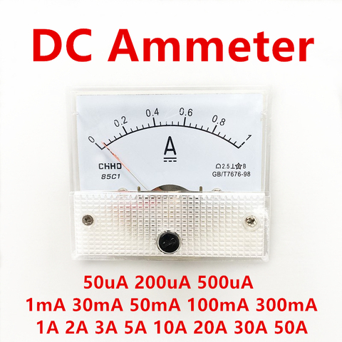 85C1 analógico DC Panel amperímetro del voltímetro Amp medidor de voltímetro 500uA 50mA 1A 5A 10A 20A 30A 50A ► Foto 1/6