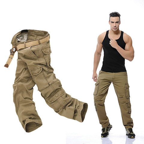 Pantalones Cargo con bolsillos grandes para hombre, ropa informal de fácil lavado, color verde militar, talla 28 44 46, 2022 ► Foto 1/6