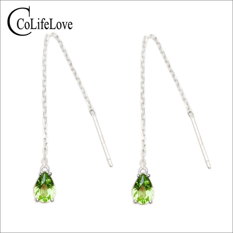 Pendientes largos de plata de ley 925 con diseño de peridoto Natural, pendientes colgantes con piedras preciosas, para fiesta ► Foto 1/6