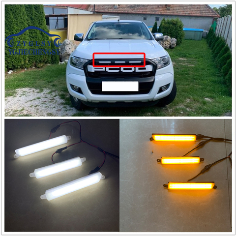 Conjunto de 3 luces LED diurnas DRL, cubierta de máscara de malla delantera, barra de luces LED antiniebla, lámparas aptas para RANGER t7 T8 EVEREST grill LIGHT ► Foto 1/6