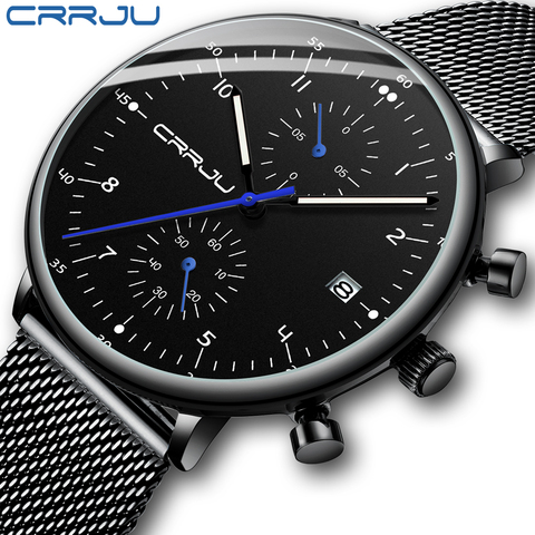 CRRJU-Reloj de pulsera de acero inoxidable para hombre, resistente al agua, con fecha, de cuarzo, masculino ► Foto 1/6