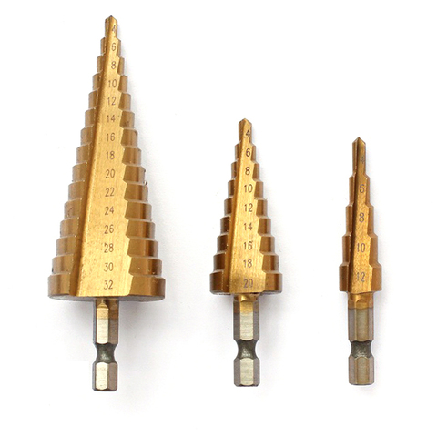 De titanio recubierto de 4-32mm Pagoda forma de la broca de taladro paso HSS vástago triangular taladro para agujeros de broca de taladro paso ► Foto 1/4