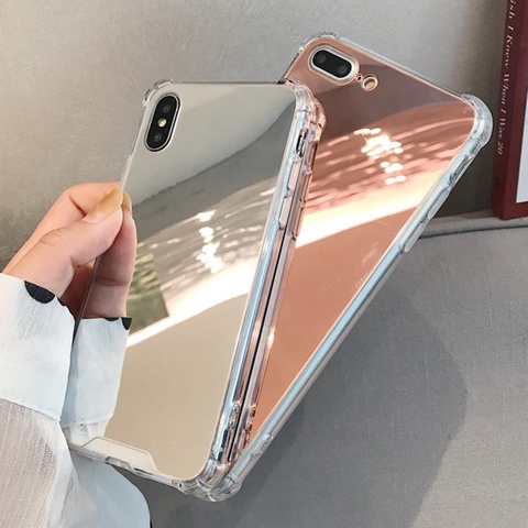 Airbag-funda de silicona suave a prueba de golpes para iphone, funda completa con espejo para iphone 11 Pro MAX 6 6s 8 7 Plus 12 X XS Max XR SE 2022 ► Foto 1/6