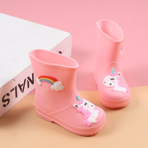 Botas de lluvia de unicornio arcoíris para niños, Botas de lluvia para chicos, impermeables, antideslizantes de PVC, zapatos de agua de goma ► Foto 1/6