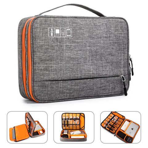 Bolsa de almacenamiento de accesorios electrónicos de doble capa habitación separada y tiras de separación estuche organizador portátil para iPad, discos duros, Cables, ► Foto 1/6