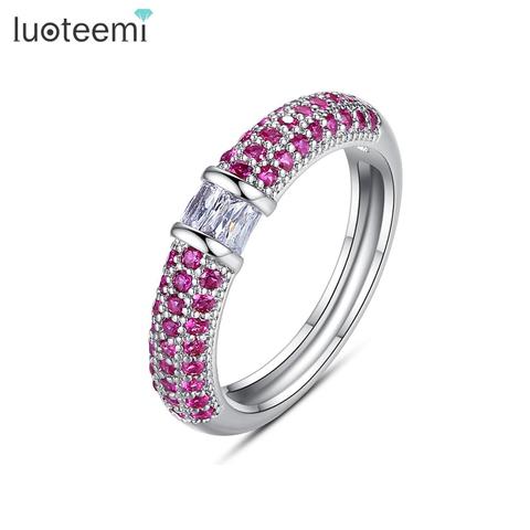 LUOTEEMI-Anillos pavé de circonia cúbica para mujer y hombre, joyas de boda, color rosa/amarillo/azul/rojo/verde, joyería para dedo, regalo ► Foto 1/6