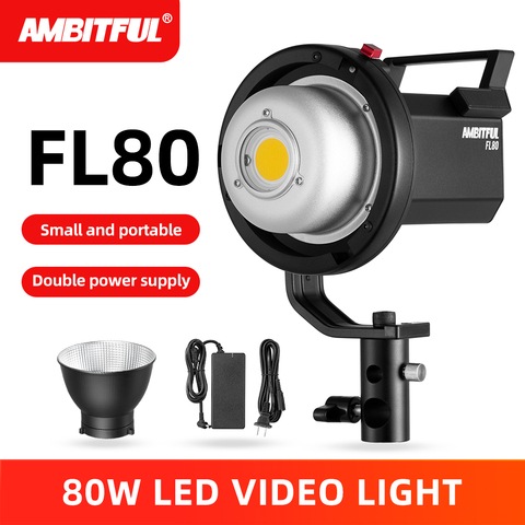 AMBITFUL FL80-luz LED para vídeo, 80W, 5600K, versión 2, luz diurna equilibrada, CRI96 TLCI 95 + 5, efecto de iluminación preprogramado, montaje Bowens ► Foto 1/6