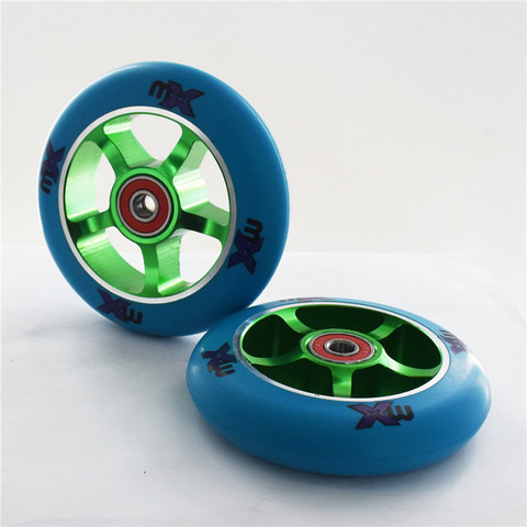 Rueda de aleación de aluminio MX 100mm para patinete, rueda de carro de mano de 24mm de grosor, Ruedas de 2 piezas, azul, verde, blanco, 88A, PU duradera ► Foto 1/6