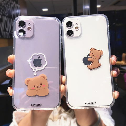 Funda de TPU suave y transparente con dibujos animados para iPhone, funda bonita con dibujos de oso, para iPhone 12 Pro Max Mini 11 X XS XR 7 8 Plus ► Foto 1/6