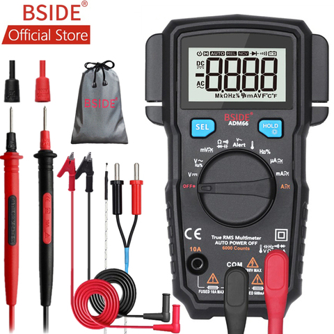 BSIDE ADM66 RMS multímetro Digital Auto rango TRMS Mini 6000 DMM ranura Dual capacitancia ohm Hz Temp NCV Diode probador de bolsillo ► Foto 1/6