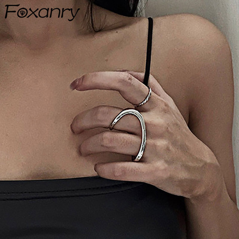 Foxanry INS-Anillo de dedo de Plata de Ley 925 para mujer, joyería geométrica Simple Irregular para fiesta de cumpleaños, regalos ► Foto 1/6