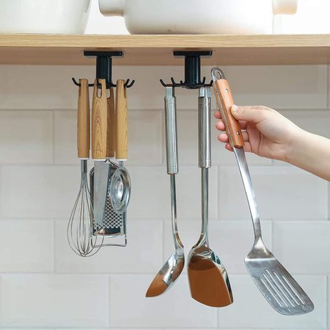 Estante de cocina con 6 ganchos, organizador de cocina, accesorios para el hogar, colgador de armario giratorio de 360 grados, utensilios para conveniencia de cocina ► Foto 1/6