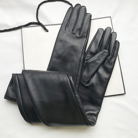 Guantes de piel de oveja Extra largos para hombre, manguitos largos y cálidos para invierno, cuero auténtico ► Foto 1/6