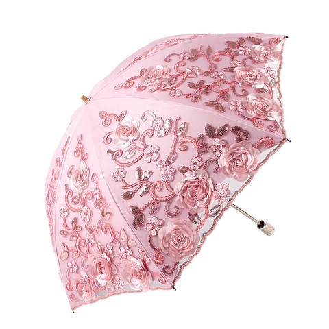 Flor Retro paraguas soleado y lluvioso Rosa plegable chica Durable portátil paraguas de la lluvia paraguas lindo ► Foto 1/6