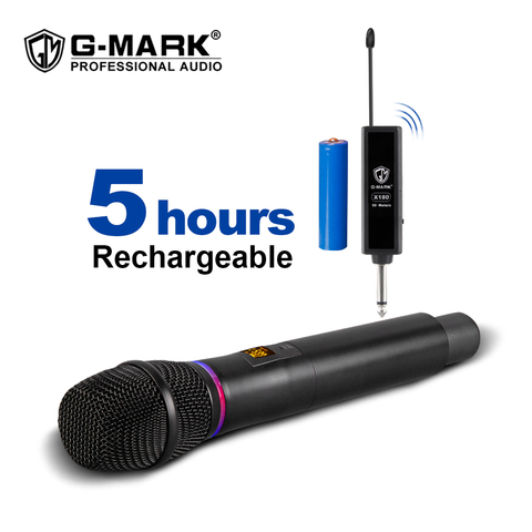 Micrófono inalámbrico X180 UHF para Karaoke, dispositivo dinámico de mano con ajuste de luz y cuerpo de Metal con batería de litio, G-MARK ► Foto 1/6