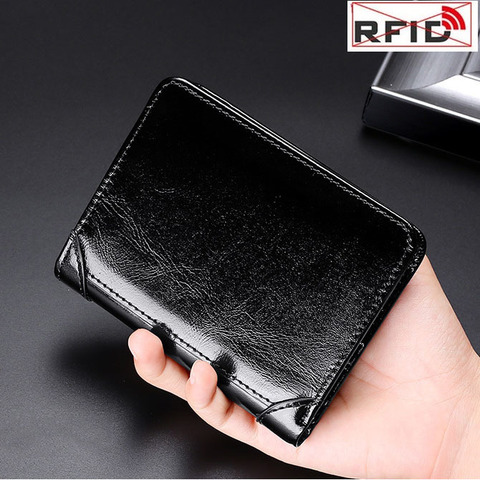 Billetera antirrobo de cuero genuino para hombre, billetera masculina de alta calidad con sistema Anti RFID, portatarjetas ► Foto 1/6