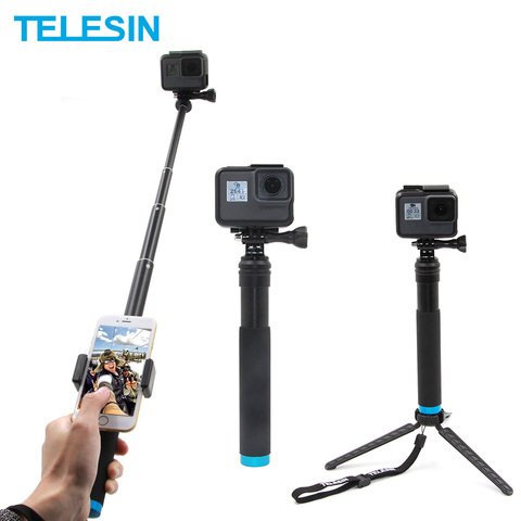 TELESIN, palo Selfie 6 en 1 de aleación de aluminio extensible + trípode desmontable, soporte para teléfono para cámara GoPro SJCAM Xiaomi Yi ► Foto 1/6