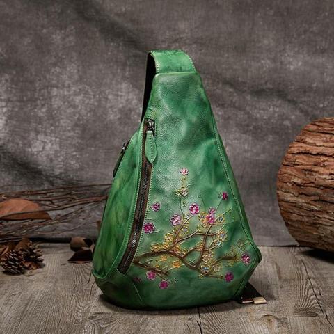 Bolsos de estilo mensajero hechos a mano con flores para mujer, bandoleras de estilo Retro, de cuero de vaca auténtico, cruzados, 2022 ► Foto 1/6