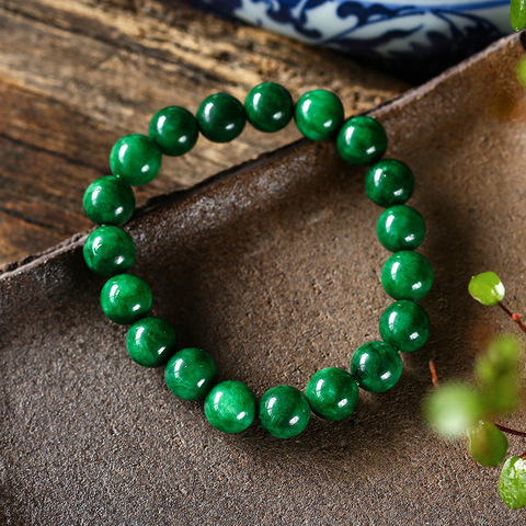 Pulsera de cuentas de Jade VERDE Natural para hombre y mujer, amuleto tallado a mano, accesorios de joyería de jadeita ► Foto 1/6