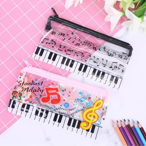 Música notas Piano teclado caja de lápiz de plástico transparente bolsa de regalo para estudiantes ► Foto 1/6