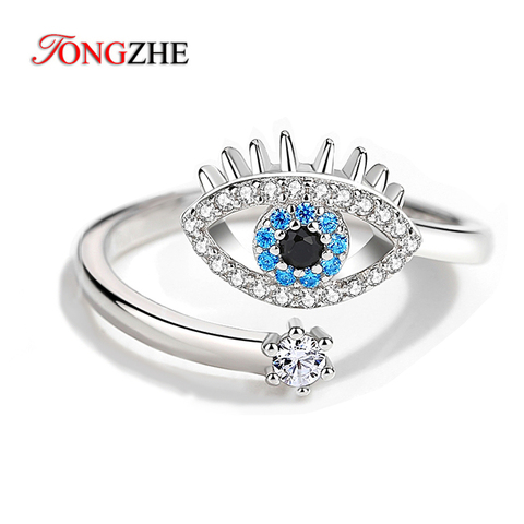 TONGZHE de Plata de Ley 925 de dedo ajustable anillos para las mujeres suerte mal de ojo anillo abierto de piedra azul de regalo de la joyería ► Foto 1/5