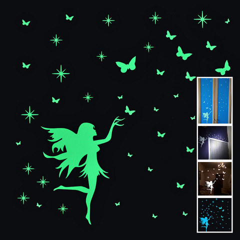 Etiqueta engomada luminosa de la pared de la decoración de la habitación de los niños de las estrellas de hadas y de la mariposa ► Foto 1/6