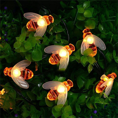 Guirnalda de luces con forma de abeja para decoración navideña, guirnalda de luces con batería alimentada por USB, para exteriores, jardín, Patio ► Foto 1/6
