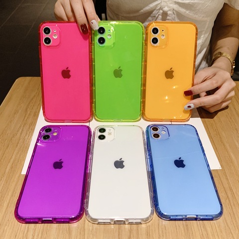 Funda de teléfono de Color sólido fluorescente neón para iPhone 11 Pro Max XR X XS Max 7 8 Plus SE 2022, carcasa trasera suave IMD transparente ► Foto 1/6