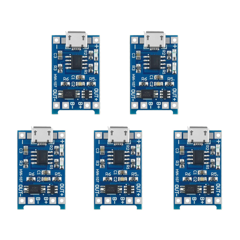 Placa de carga de batería de litio, 5 uds., 5V, 1A, Micro USB 18650, módulo de carga + protección, funciones duales, TP4056 ► Foto 1/6