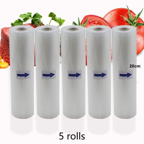 Bolsa de vacío para alimentos de cocina, 5 rollos por lote, bolsas de almacenamiento para sellador al vacío, rollos de embalaje al vacío de 20cm x 500cm ► Foto 1/3