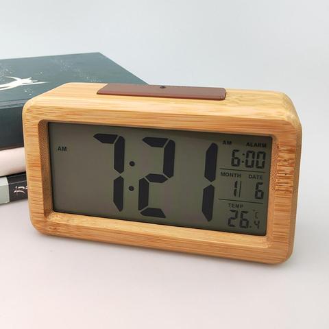 Reloj despertador electrónico con pantalla Digital de madera, Monitor de temperatura para uso doméstico, decoración de mesa para sala de estar ► Foto 1/6