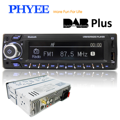 1 Din Autoradio DAB Radio de coche Audio estéreo Bluetooth A2DP manos libres RDS FM TF USB APP controles ISO en -dash PHYEE SX-MP31089DAB ► Foto 1/6