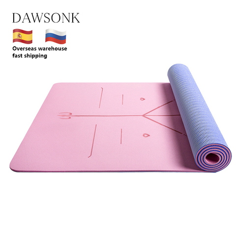 Esterilla de Yoga de dos colores, línea de posición corporal, entrenamiento, TPE, Material de protección ambiental, acondicionamiento deportivo, Pilates, 183cm x 61cm x 6mm ► Foto 1/6