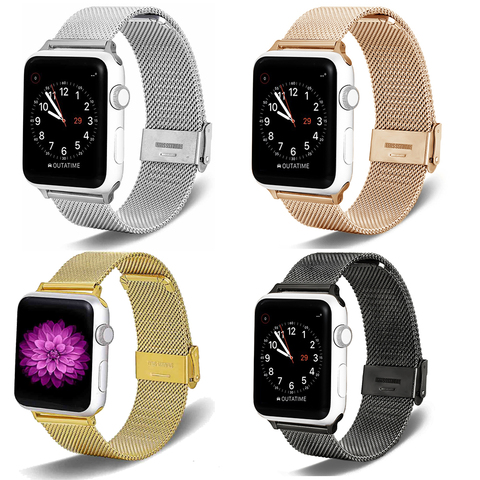 Correa de reloj Milanese Loop para Apple Watch, banda de acero inoxidable de 38/ 42/ 40mm y 44mm, correa de pulsera dorada y rosa para iwatch 6 1 2 3 4 5 ► Foto 1/6