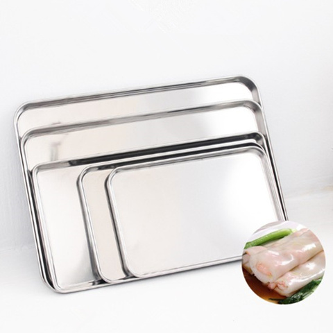 Bandejas de almacenamiento para repostería, plato rectangular de acero inoxidable para hornear pasteles, salchichas al vapor, plato de fruta, bandejas para pan de Hotel y restaurante ► Foto 1/5