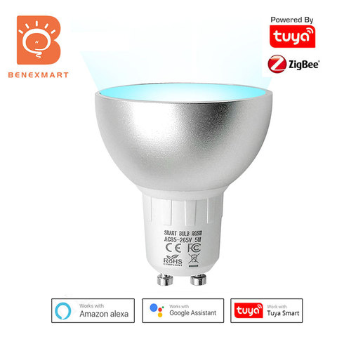 Benhexrt-bombilla LED inteligente Zigbee 3,0 Gu10, 5W, RGBCW, funciona con la aplicación Tuya SmartThings, Control por voz por Alexa Echo Plus, Google Home ► Foto 1/6