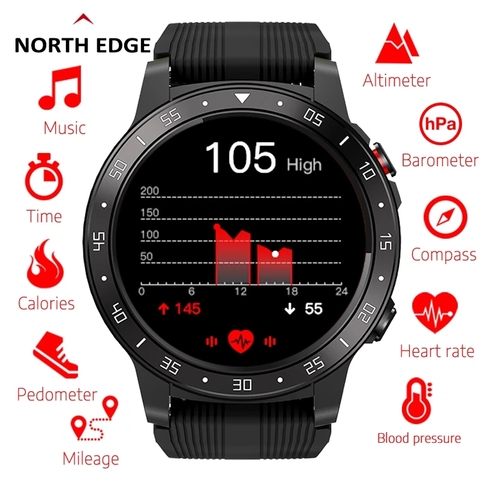 NORTH EDGE-reloj inteligente deportivo para correr, con brújula, barómetro de altitud, GPS, Bluetooth, podómetro, llamadas telefónicas, teléfono inteligente ► Foto 1/6