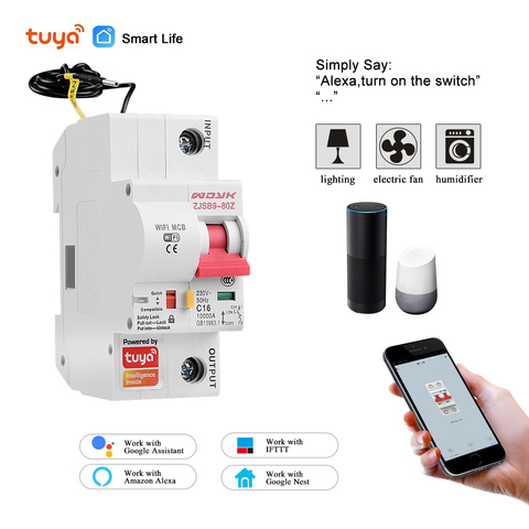 Vida inteligente (tuya) 1P WiFi aire inteligente interruptor de carril din sobrecarga de corta protección de circuitos con Alexa de google para casa inteligente ► Foto 1/6