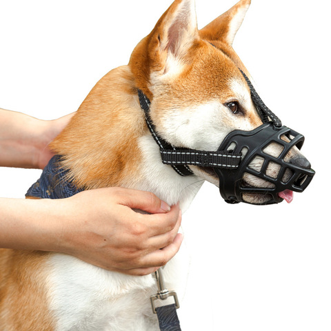 Bozal de goma blanda para perro, cesta transpirable reflectante para perros pequeños, medianos y grandes, suministros de entrenamiento de mascotas, accesorios ► Foto 1/6