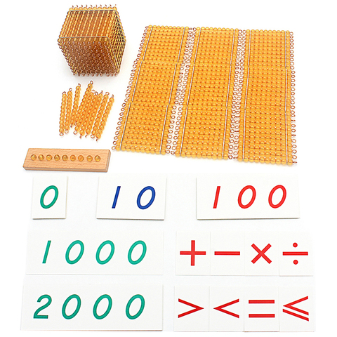 Cuentas de materiales Montessori para matemáticas, juguete de matemáticas, cuentas doradas, símbolos con bandejas, juego de Banco Decimal, aprendizaje para preescolar, regalo para estudiantes ► Foto 1/6