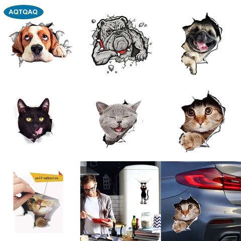 1 Uds. Adhesivos divertidos para coche, adhesivos para ventana de coche y Adhesivos para coche con dibujos animados de animales en 3D, lindos gatos y perros ► Foto 1/6