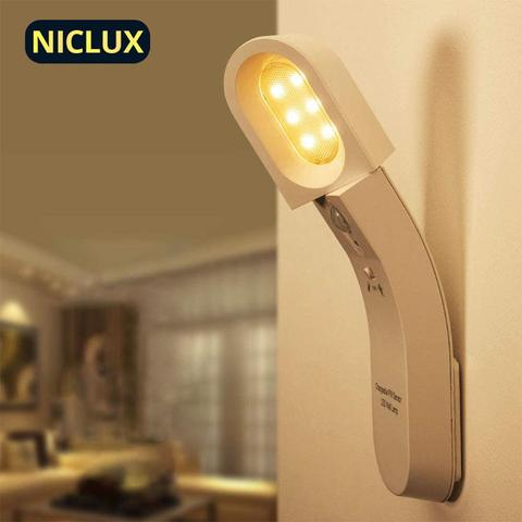 NICLUX-Lámpara LED de noche con Sensor de movimiento, lámpara de pared inalámbrica con batería recargable para dormitorio y escaleras ► Foto 1/6