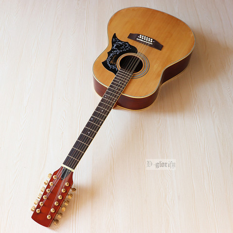 Guitarra acústica de diseño de tamaño completo para color tostado, instrumento musical de madera de abeto de 41 pulgadas, acabado alto y brillante, 12 cuerdas ► Foto 1/6